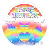 Lofaris Pop It Rainbow Glitter Happy Birthday Round Backdrops